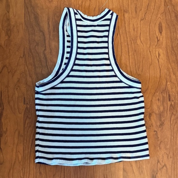 GARAGE High Neck Sleeveless Tank Top Navy White Stripe size Small - Picture 3 of 3